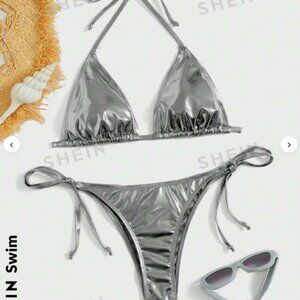 COPY - Metallic Silver Triangle String Bikini - Size Small - NEVER WORN IN PACK…